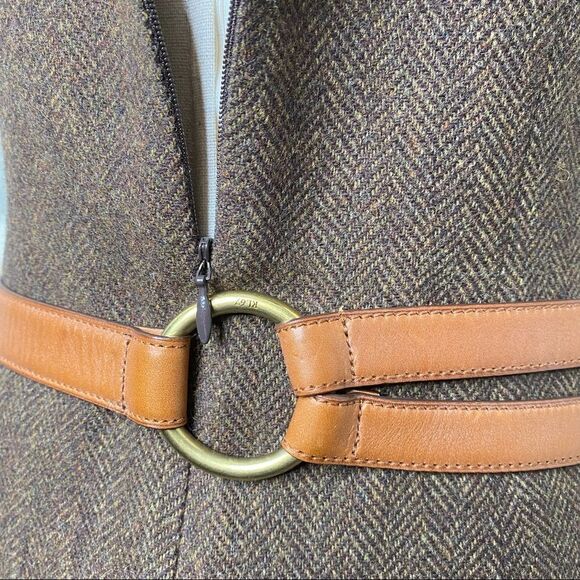 Ralph Lauren Brown Herringbone Lambswool Tweed Cap Sleeve Sheath Midi Dress - Picture 6 of 16